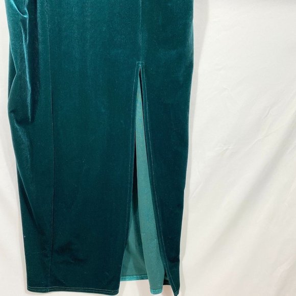 ASOS Design Holidays Velvet Square Neck Front Slit Maxi Dress Size 10 Green - Picture 7 of 12